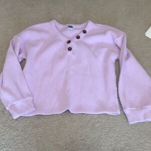 Girls 10/12 Old Navy Lilac Waffle-Knit Kids Long Sleeve Top with Button Accent